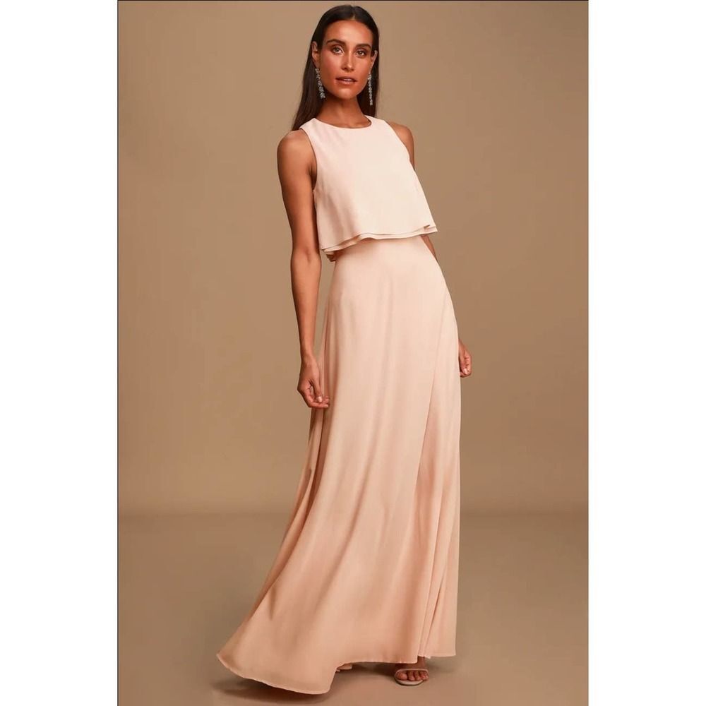 LULUS Utterly Enchanting Popover Chiffon Gown In Blush Size Small